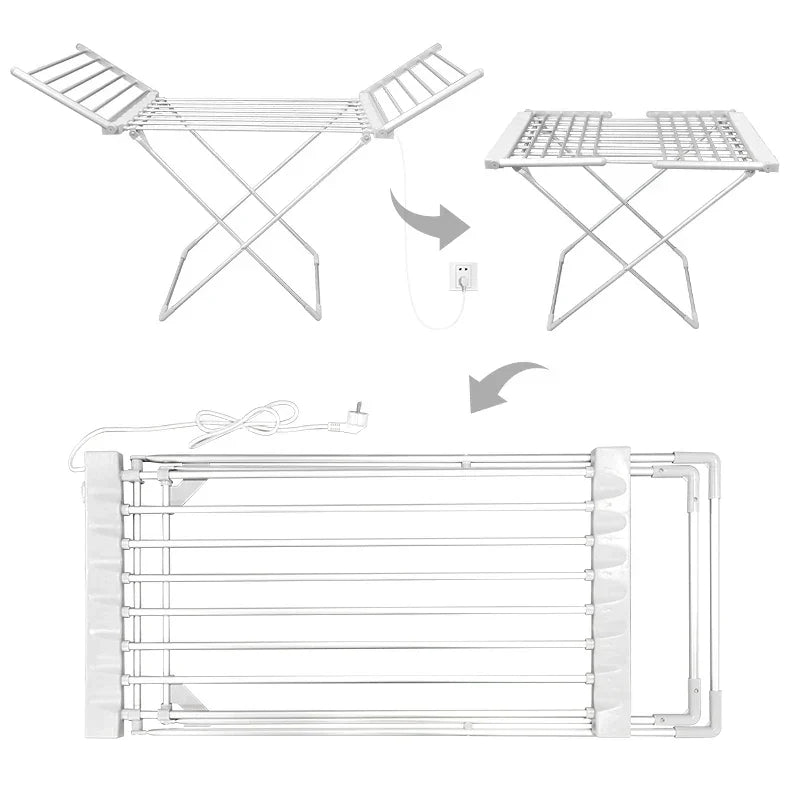 Heated Clothes Dryer — Electric Foldable Rack, Energy Efficient Bars, Quick Dry