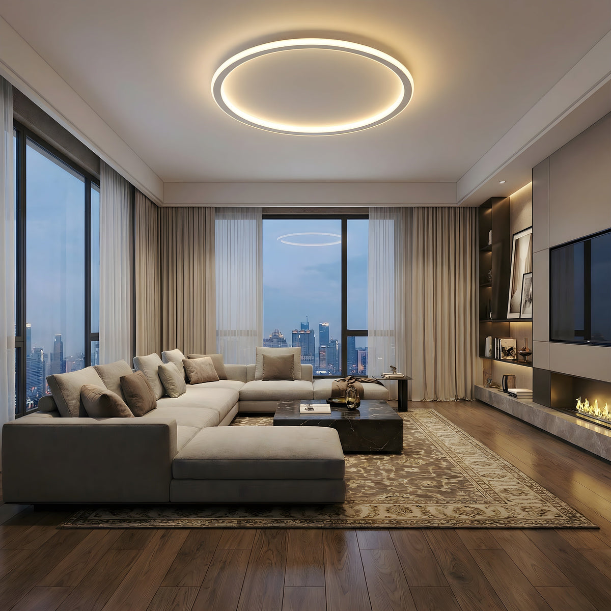Scandinavian Halo Round Low Profile Ceiling Light Fixture