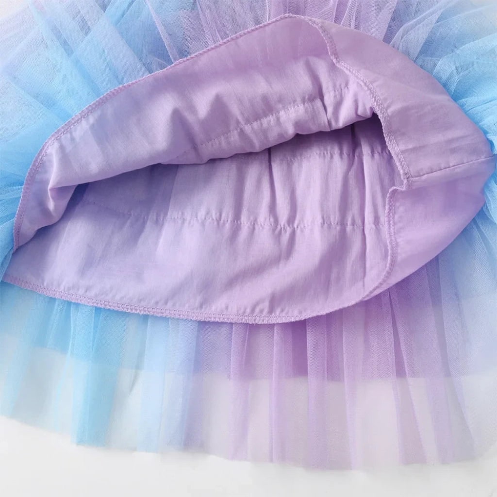 Rochie tutu de sirenă pentru fete, fustă în straturi, corsaj lila deschis și albastru pastel