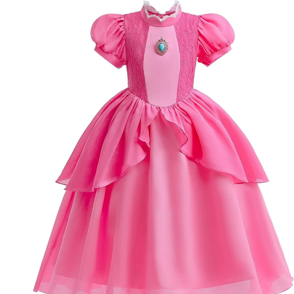 女の子用きのこのプリンセスとマッシュルームコスチュームドレスセット ピンクのレイヤードスカート、王冠、手袋、杖