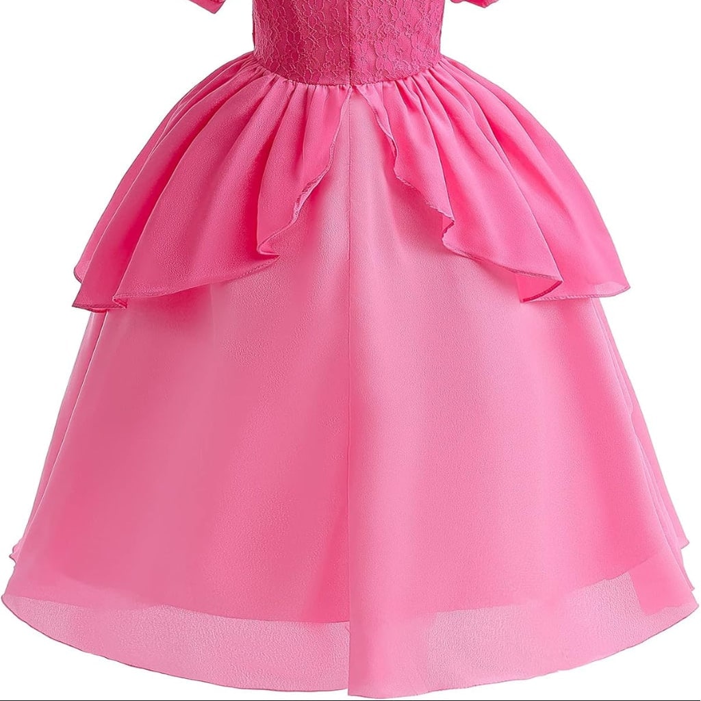 女の子用きのこのプリンセスとマッシュルームコスチュームドレスセット ピンクのレイヤードスカート、王冠、手袋、杖