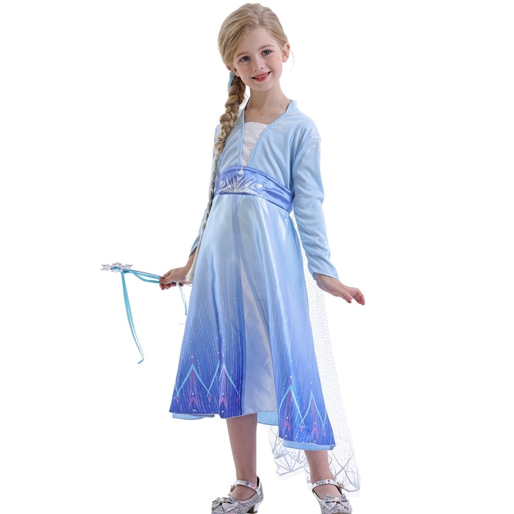 女の子用ハロウィン氷のプリンセスコスチュームドレス、きらめくケープ＆スパークリングワンド