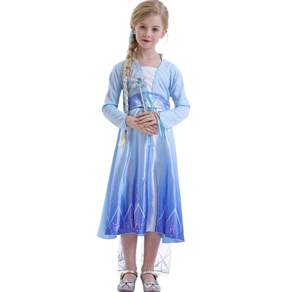 女の子用ハロウィン氷のプリンセスコスチュームドレス、きらめくケープ＆スパークリングワンド