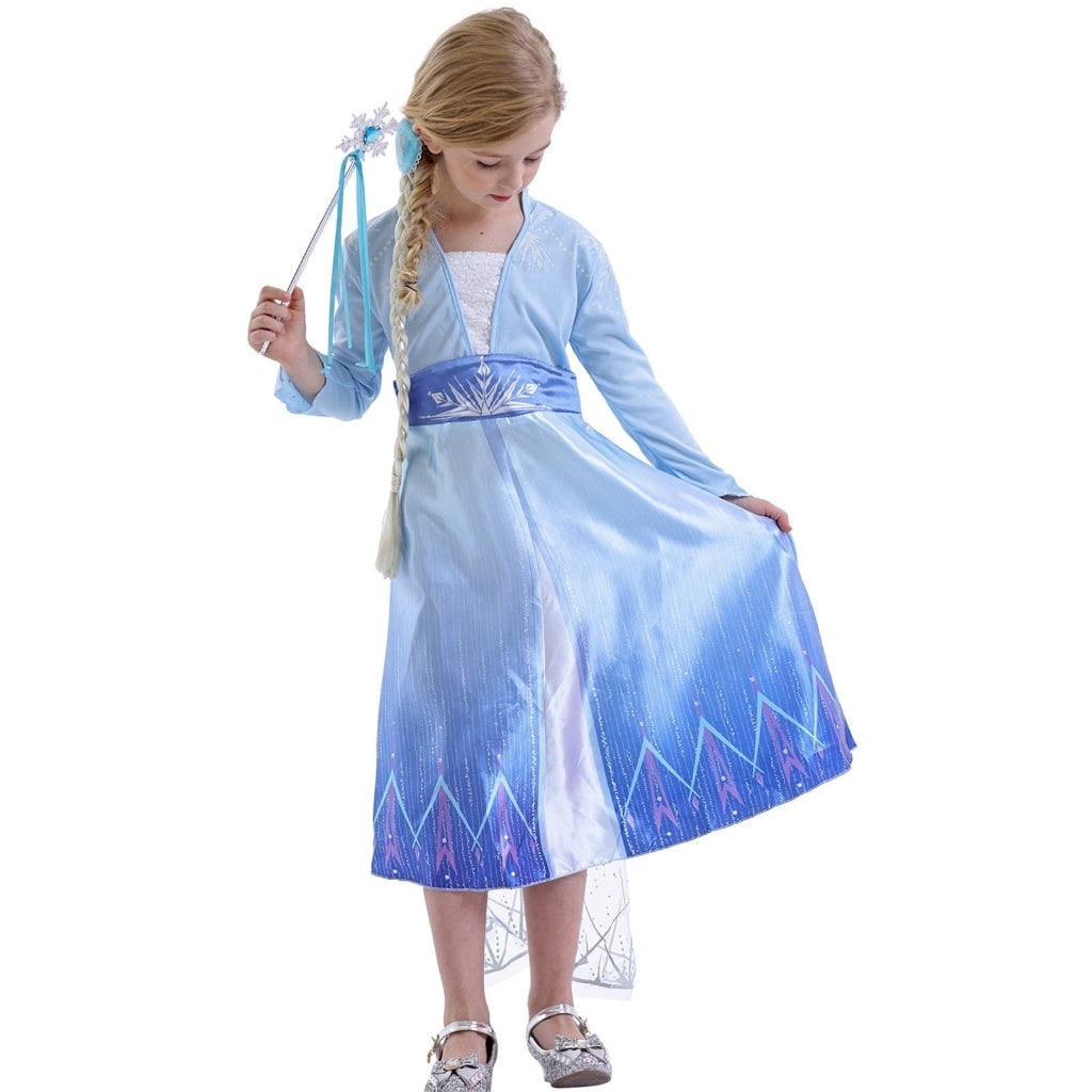 女の子用ハロウィン氷のプリンセスコスチュームドレス、きらめくケープ＆スパークリングワンド