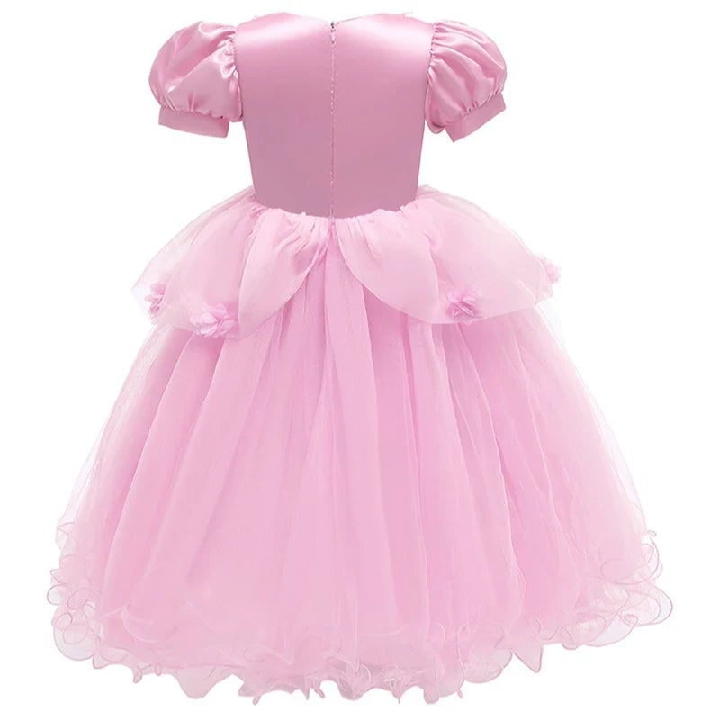 Girls Princess Dress Puff Sleeves And Layered Tulle Skirt