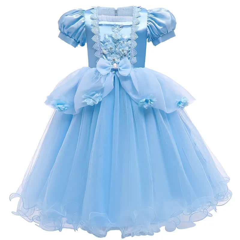 Girls Princess Dress Puff Sleeves And Layered Tulle Skirt