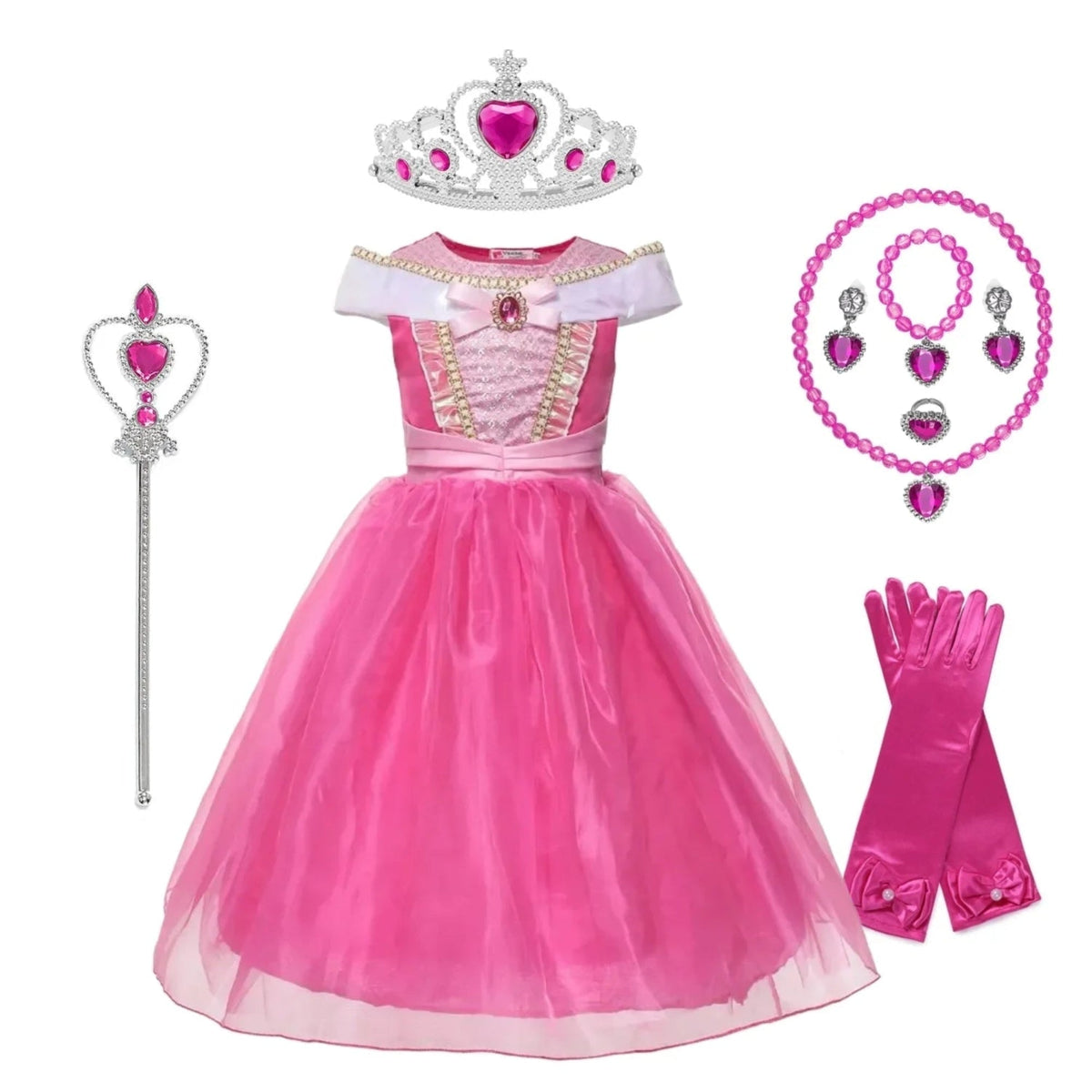 Prinsessekostumekjole til piger til halloween med tiara og matchende tilbehør