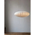Nowoczesna wisząca lampa bębnowa w stylu mid-century, pozłacana - jedwabny klosz w kształcie spodka