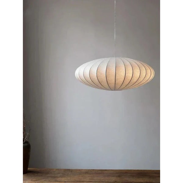 Moderne tromlependellampe i midtårhundredestil med guldbelægning - silkeskærm i underkopdesign