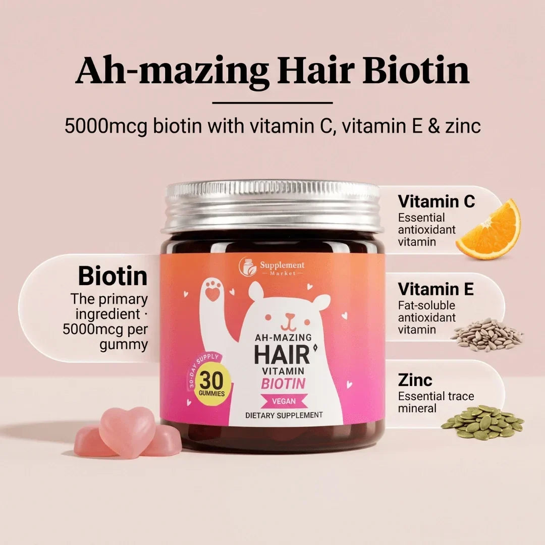 5000mcg Biotin Gummies for Thicker Hair and Stronger Nails