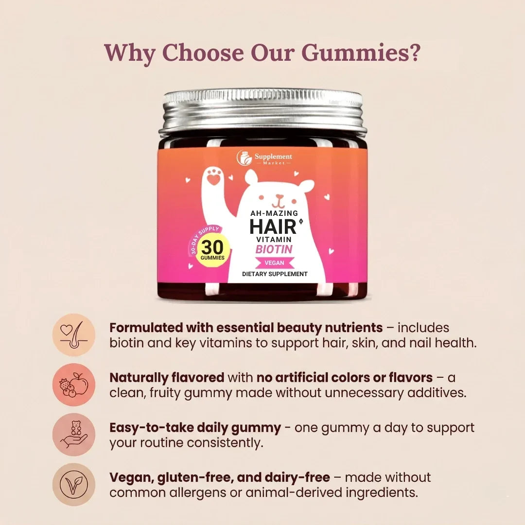 5000mcg Biotin Gummies for Thicker Hair and Stronger Nails