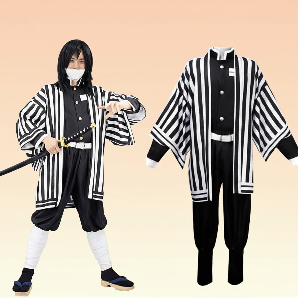 Anime-kosztüm cosplayjelmez-készlet haori dzsekivel, gombos inggel és lábszártekerőkkel