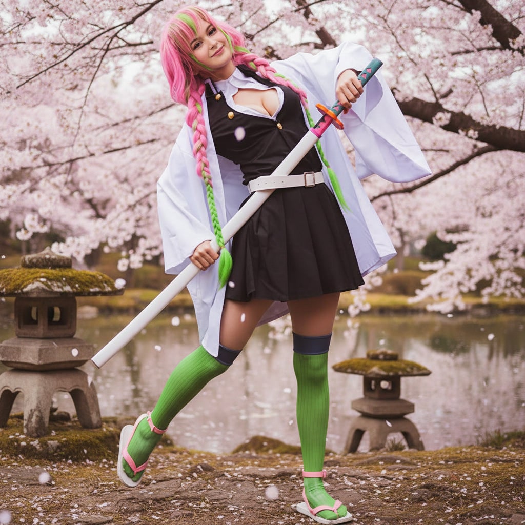 Anime-kosztüm cosplayjelmez-készlet haori dzsekivel, gombos inggel és lábszártekerőkkel