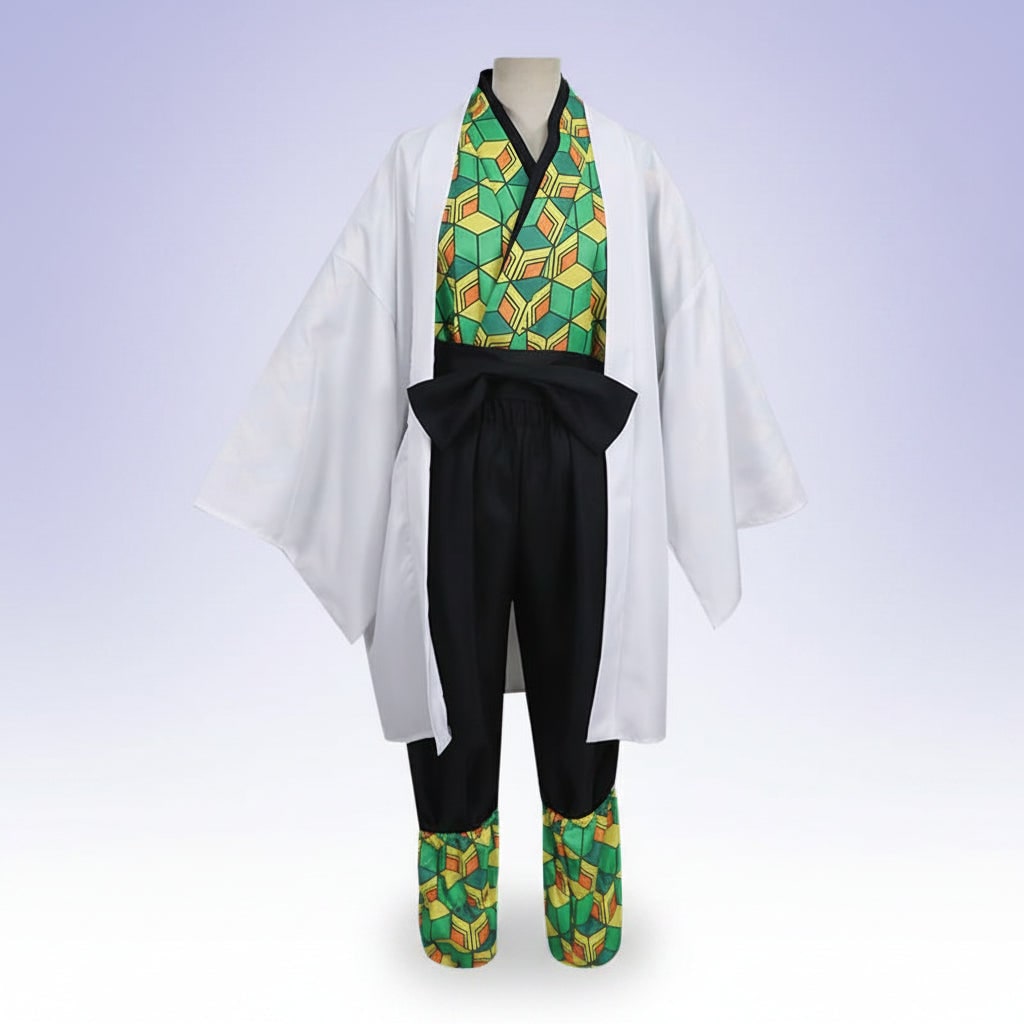 Anime-kosztüm cosplayjelmez-készlet haori dzsekivel, gombos inggel és lábszártekerőkkel