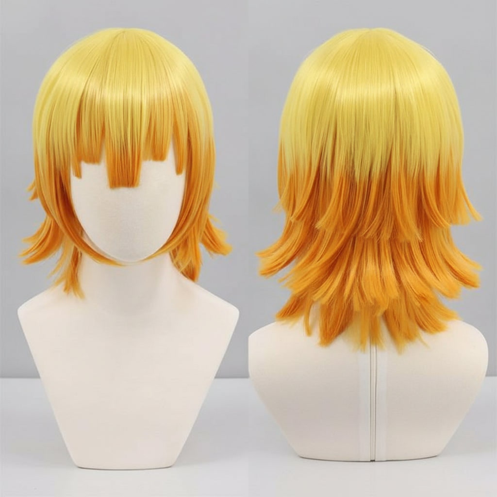 Lysende anime-cosplaykostumesæt med LED-maske og lagdelt paryk med farvegradient