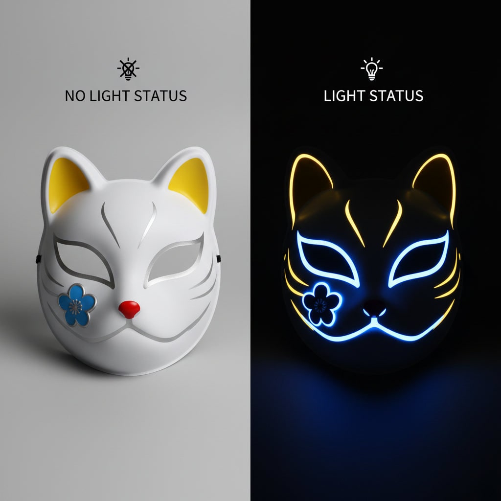 动漫角色扮演发光服装套装 LED 面具和彩色渐变层次假发