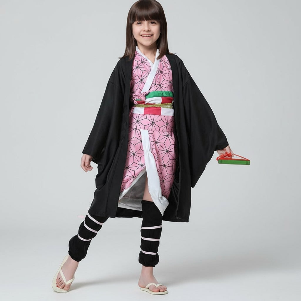 Kurtka haori z otwartym przodem, wzór inspirowany japońskim anime, geometryczny nadruk w szachownicę