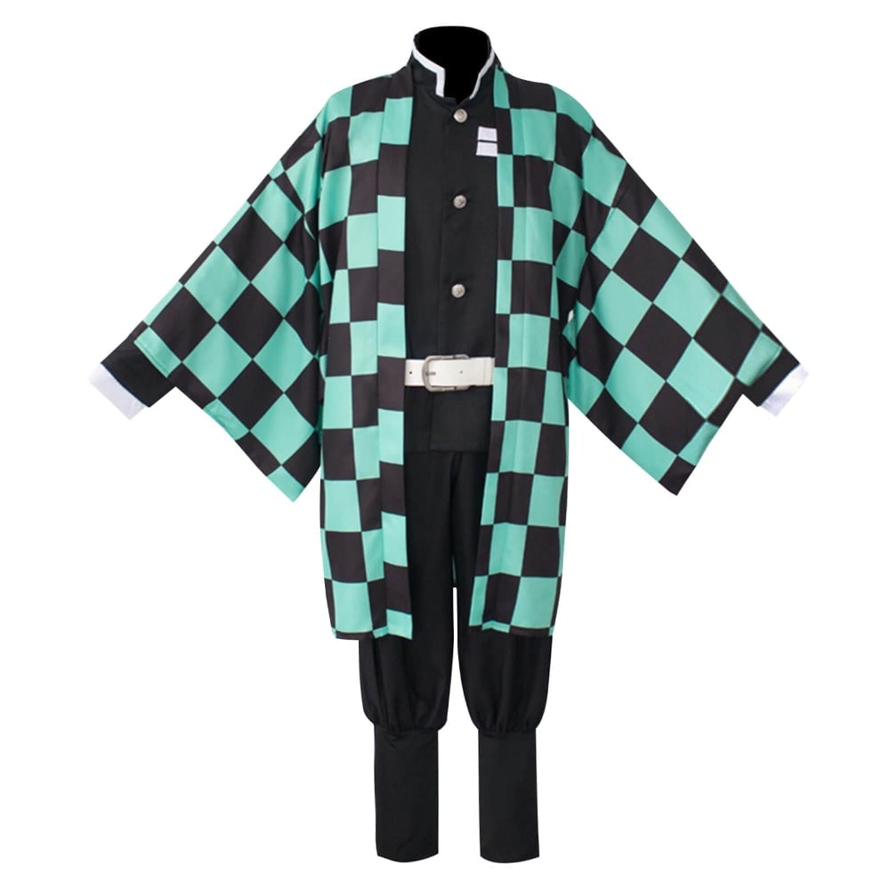 Kurtka haori z otwartym przodem, wzór inspirowany japońskim anime, geometryczny nadruk w szachownicę