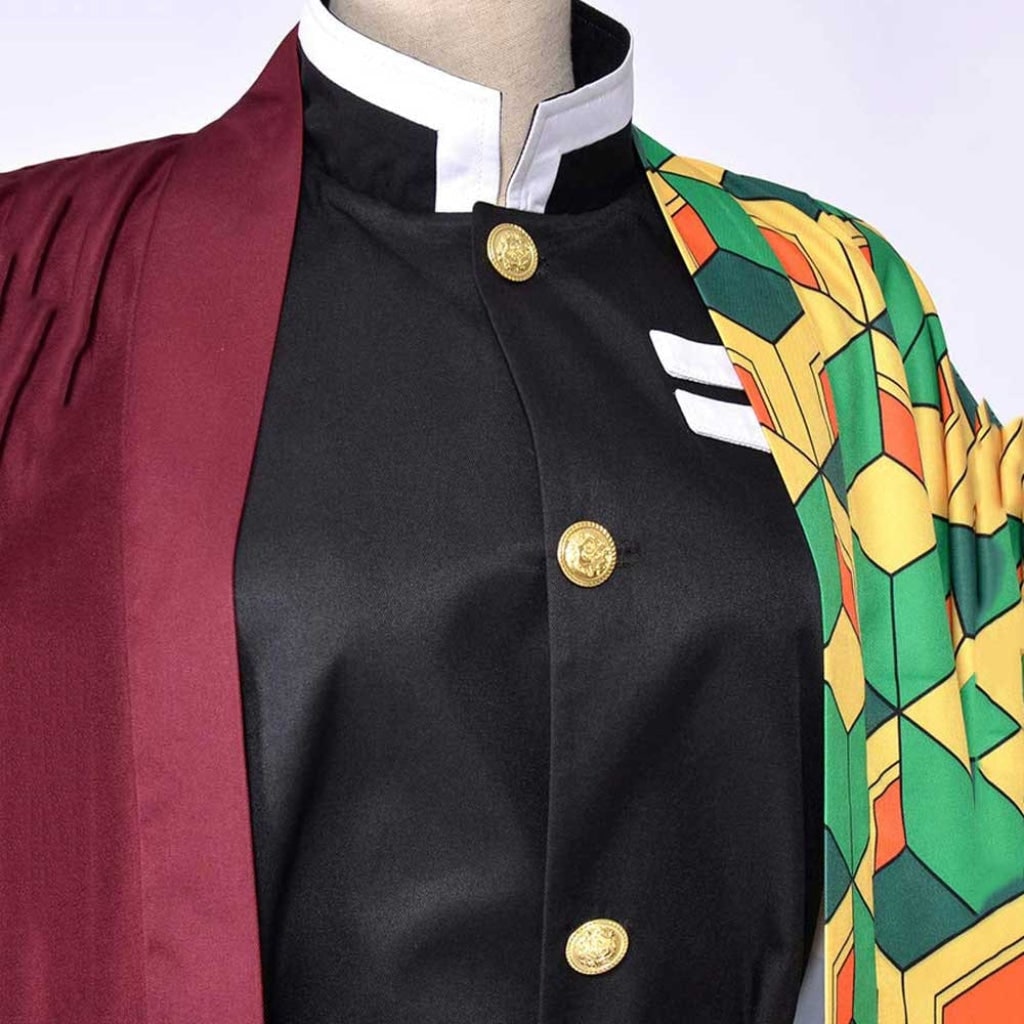 Anime-cosplaykostymesett til Halloween - LED-maske med lys, haori-jakke og piggete parykk