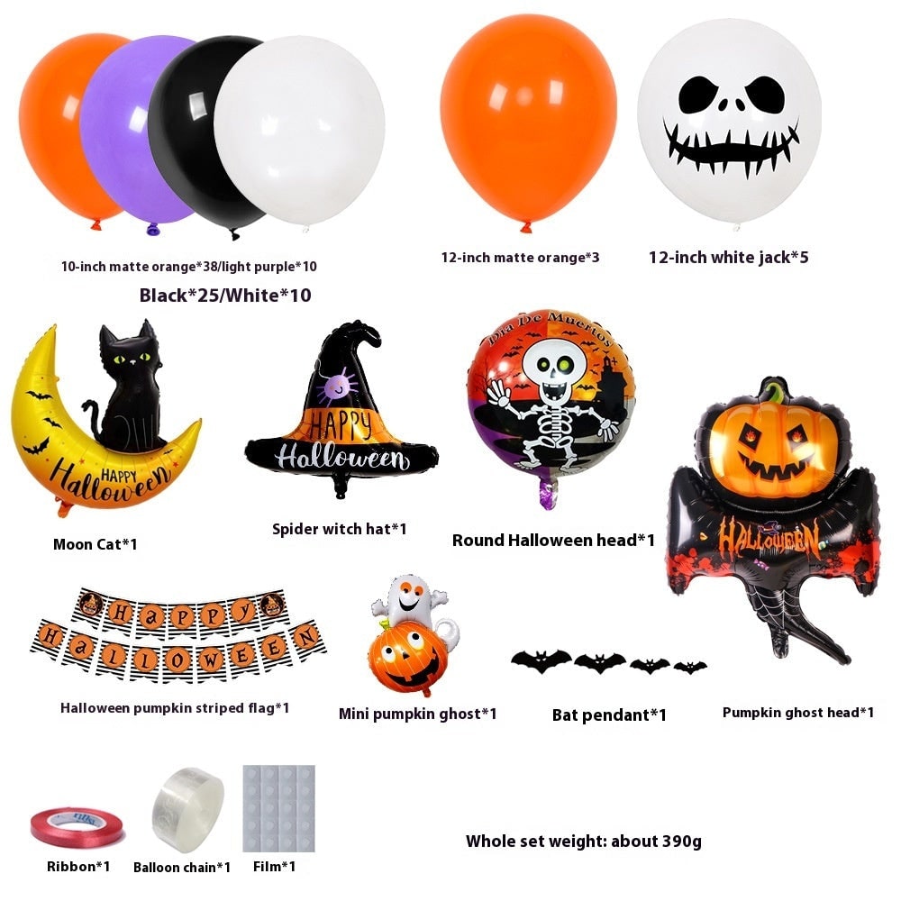 Halloween léggömbív-készlet, újrahasználható fóliabannerrel és ragasztószalaggal