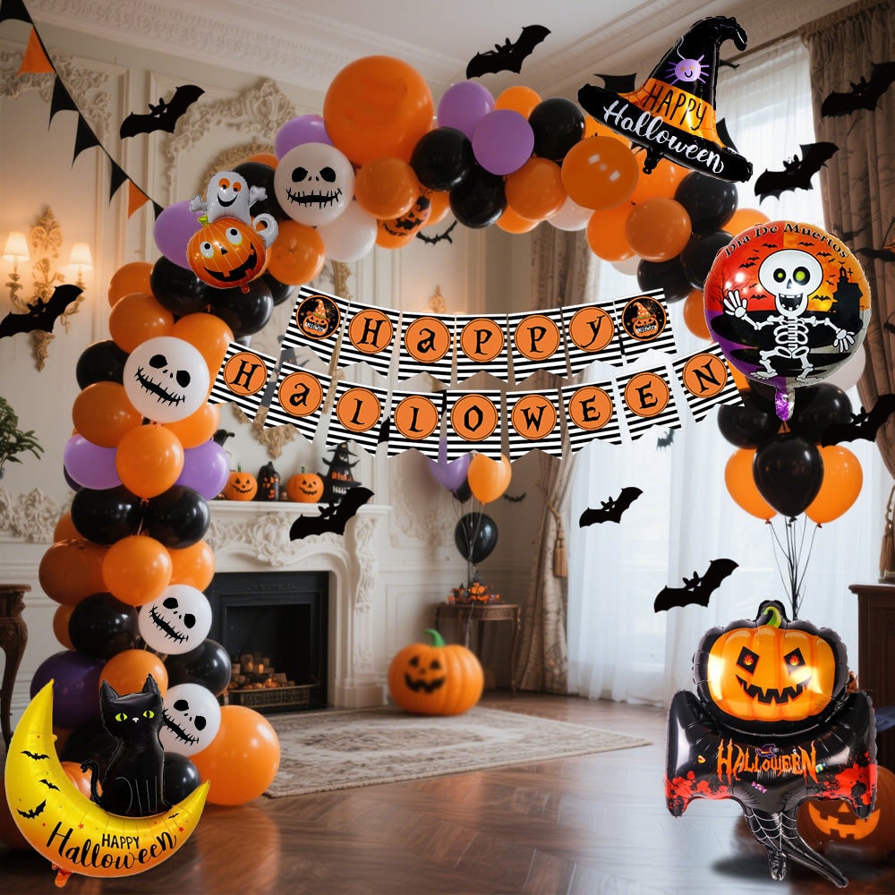 Halloween léggömbív-készlet, újrahasználható fóliabannerrel és ragasztószalaggal