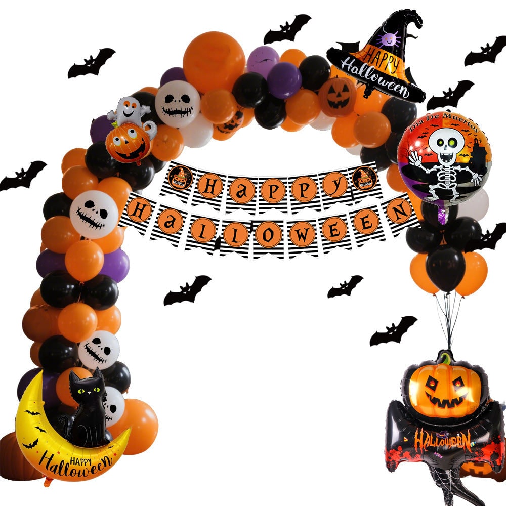 Halloween léggömbív-készlet, újrahasználható fóliabannerrel és ragasztószalaggal