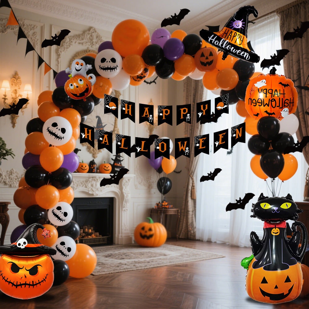 Halloween léggömbív-készlet, újrahasználható fóliabannerrel és ragasztószalaggal