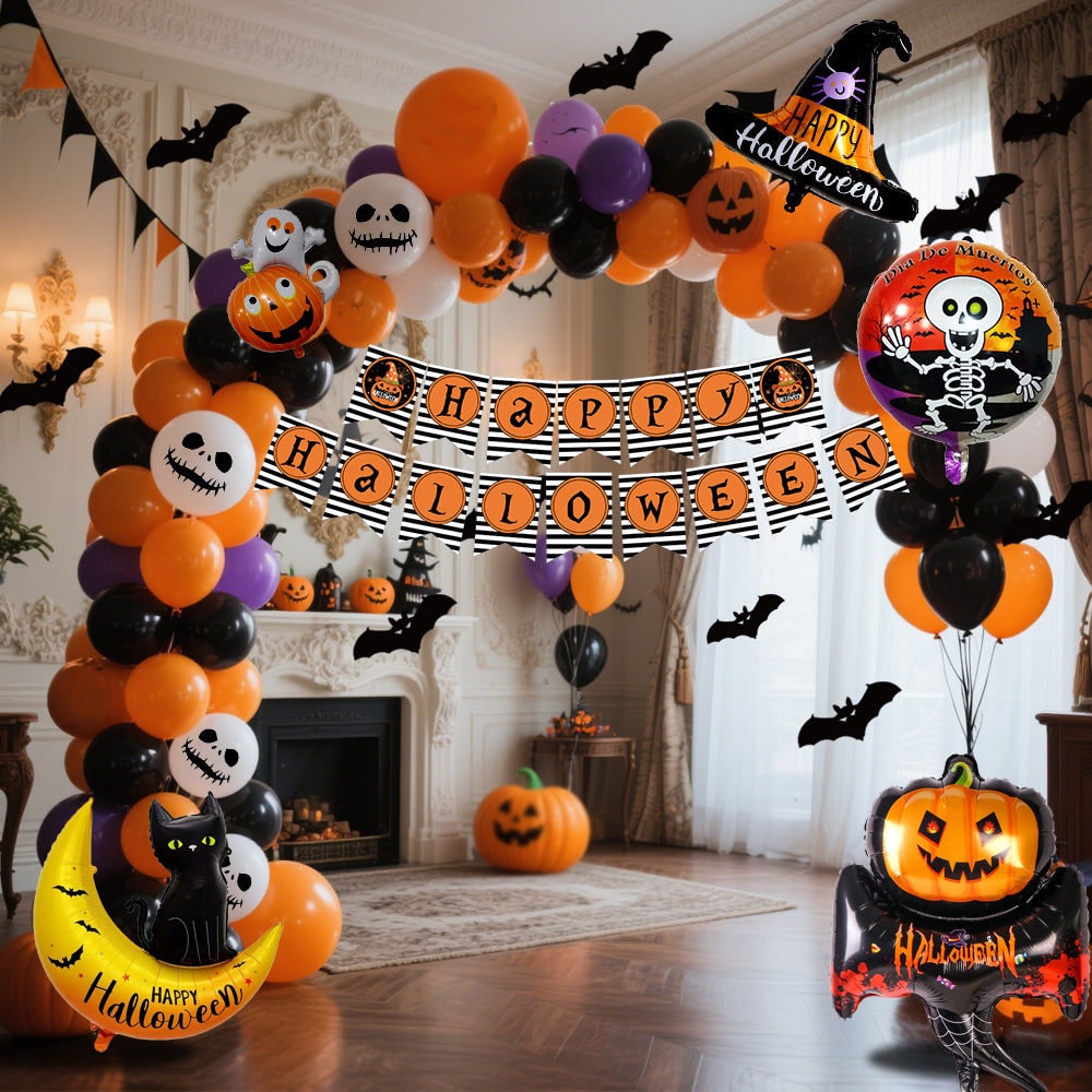 Halloween léggömbív-készlet, újrahasználható fóliabannerrel és ragasztószalaggal