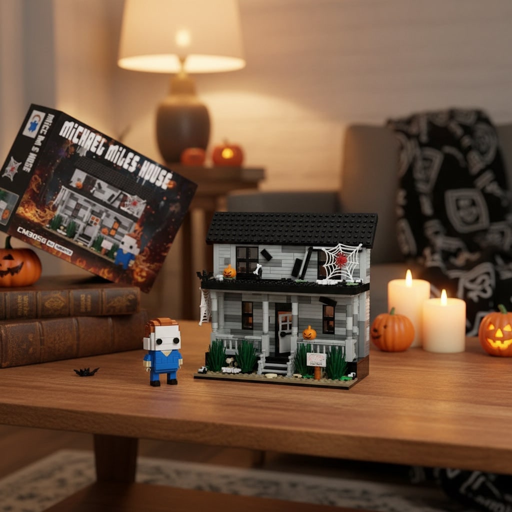 Conjunto de blocos de construção magnéticos - modelo de casa assombrada de Halloween e minifigura