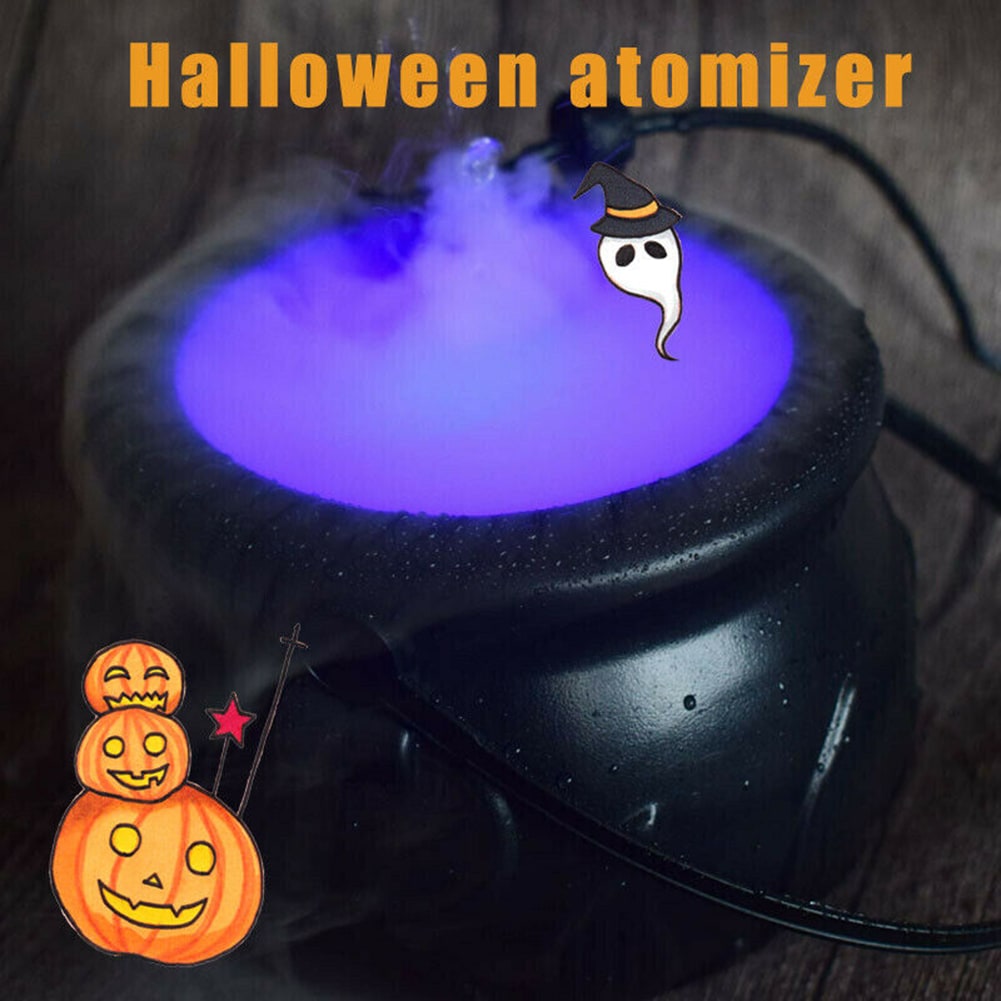 Wytwornica mgły w kształcie kociołka na Halloween - zmieniające kolor diody LED, mgła aktywowana wodą