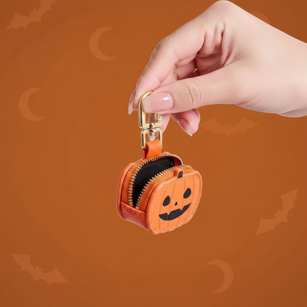 Halloween-møntpung med nøglering, lynlåslukket kunstlæderpung og nøgleholder