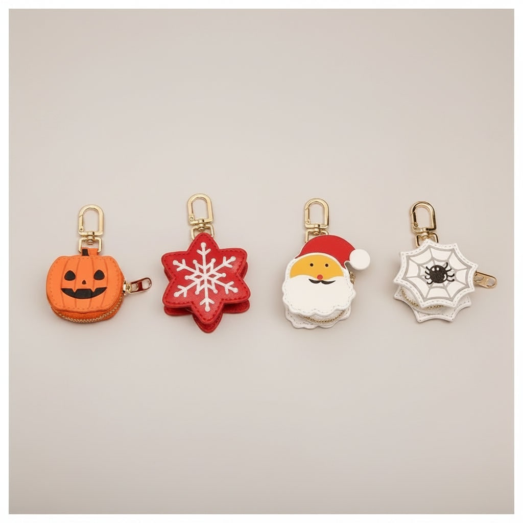 Halloween-møntpung med nøglering, lynlåslukket kunstlæderpung og nøgleholder