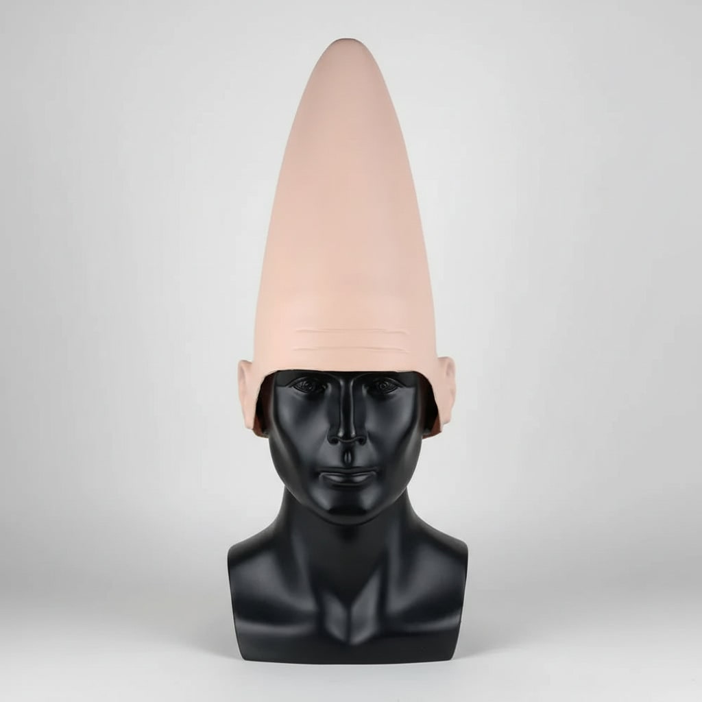 Kammottava lateksinen Conehead-naamio, muotoillut korvat, otsan rypyt ja halloween-asuvaruste