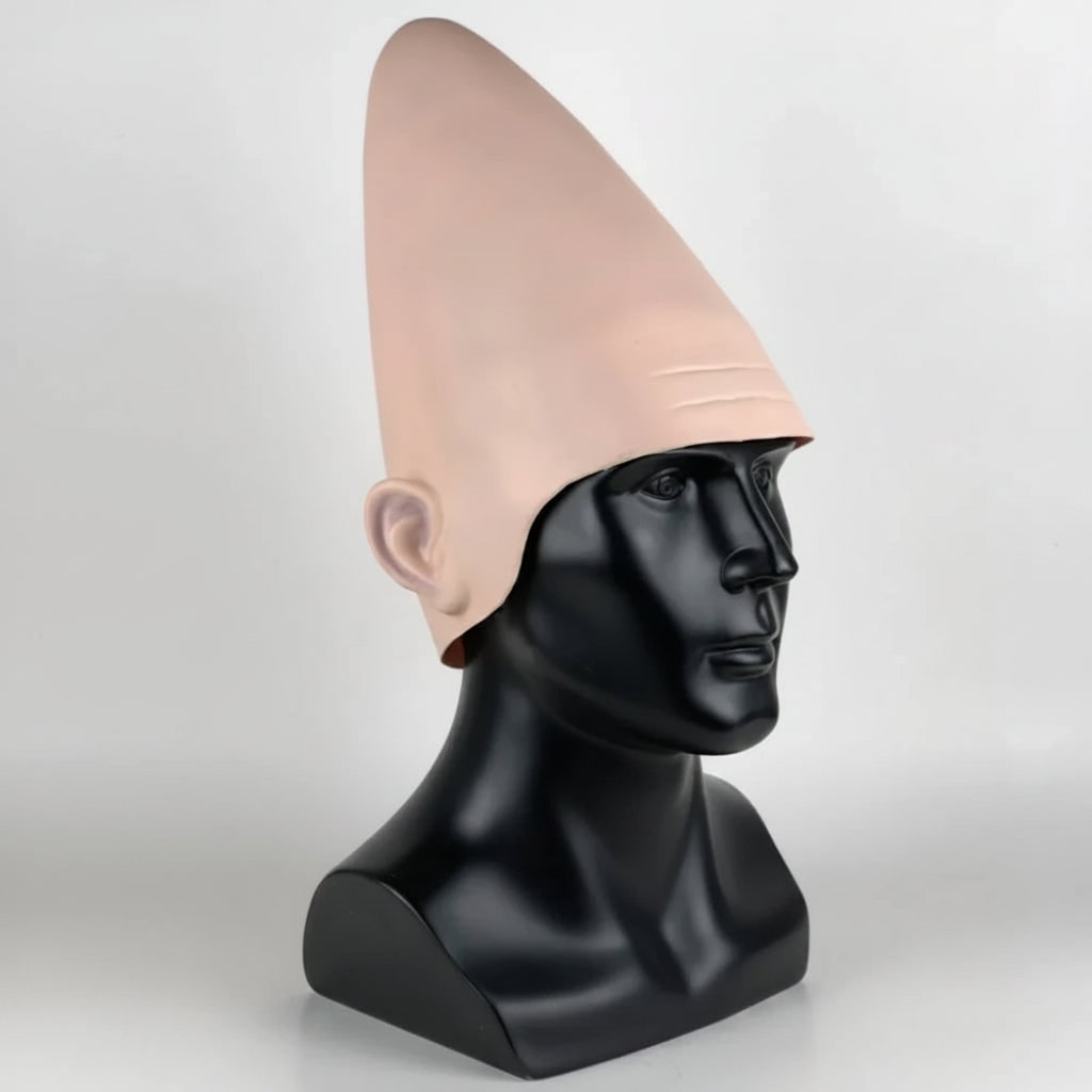 Kammottava lateksinen Conehead-naamio, muotoillut korvat, otsan rypyt ja halloween-asuvaruste