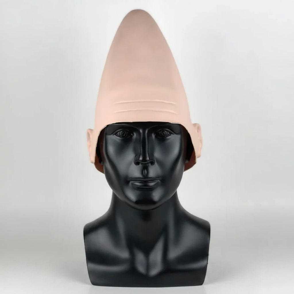 Kammottava lateksinen Conehead-naamio, muotoillut korvat, otsan rypyt ja halloween-asuvaruste
