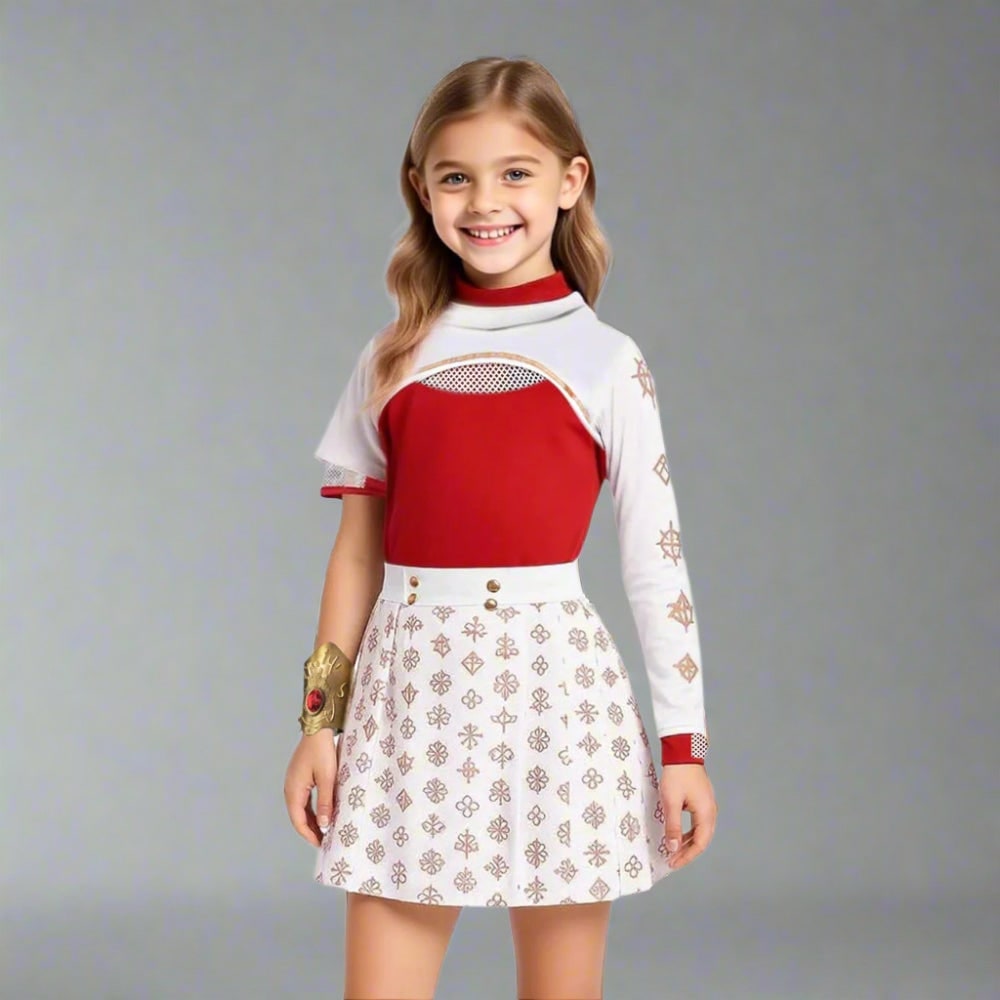 Costum de cosplay de Halloween din mai multe piese - top cu guler înalt, bolero cu glugă, fustă plisată