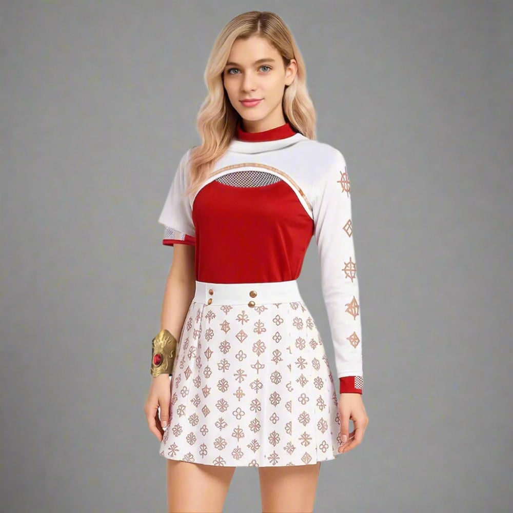 Costum de cosplay de Halloween din mai multe piese - top cu guler înalt, bolero cu glugă, fustă plisată