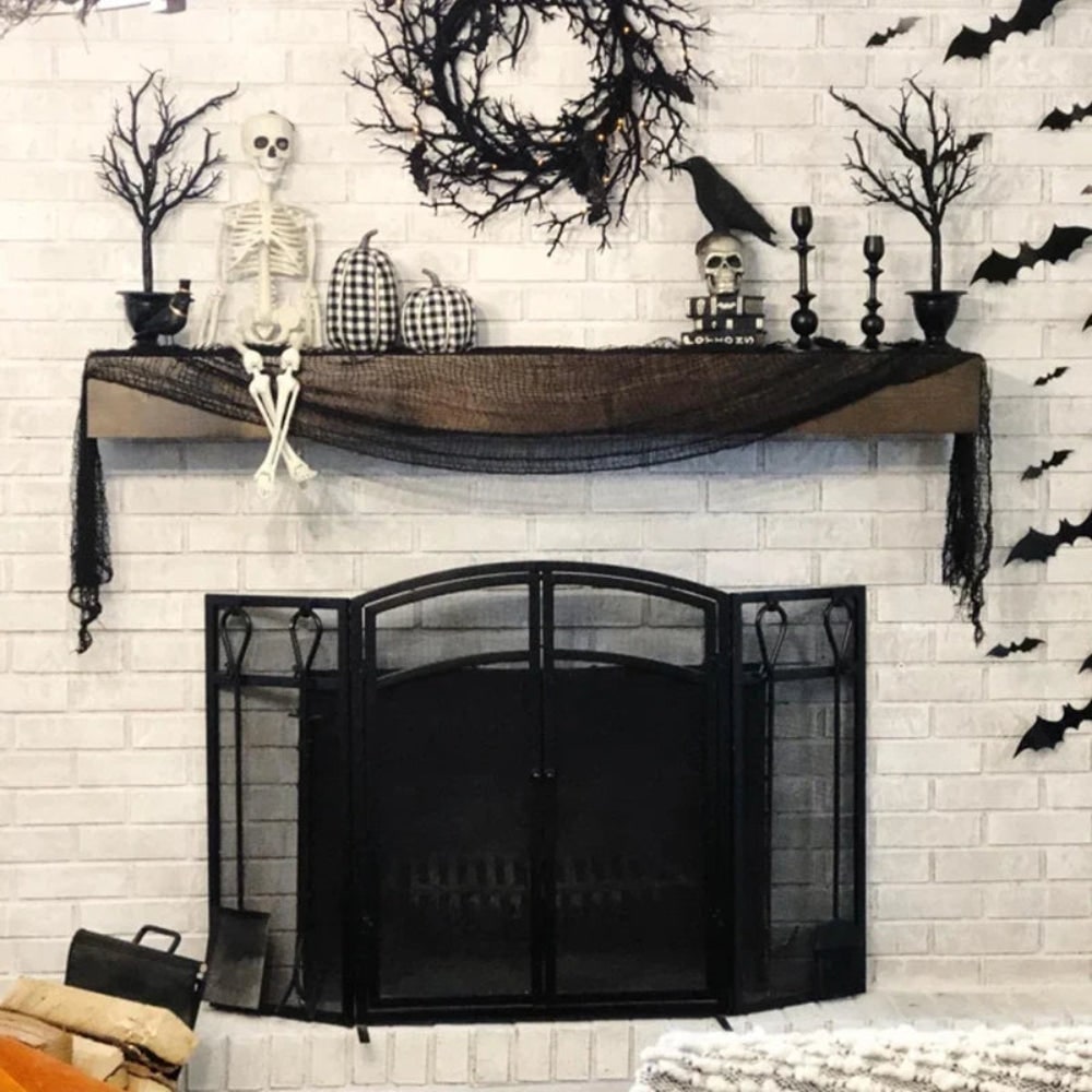 Pânză semitransparentă neagră din tifon pentru decorațiuni de Halloween, ușoară, cu aspect drapat