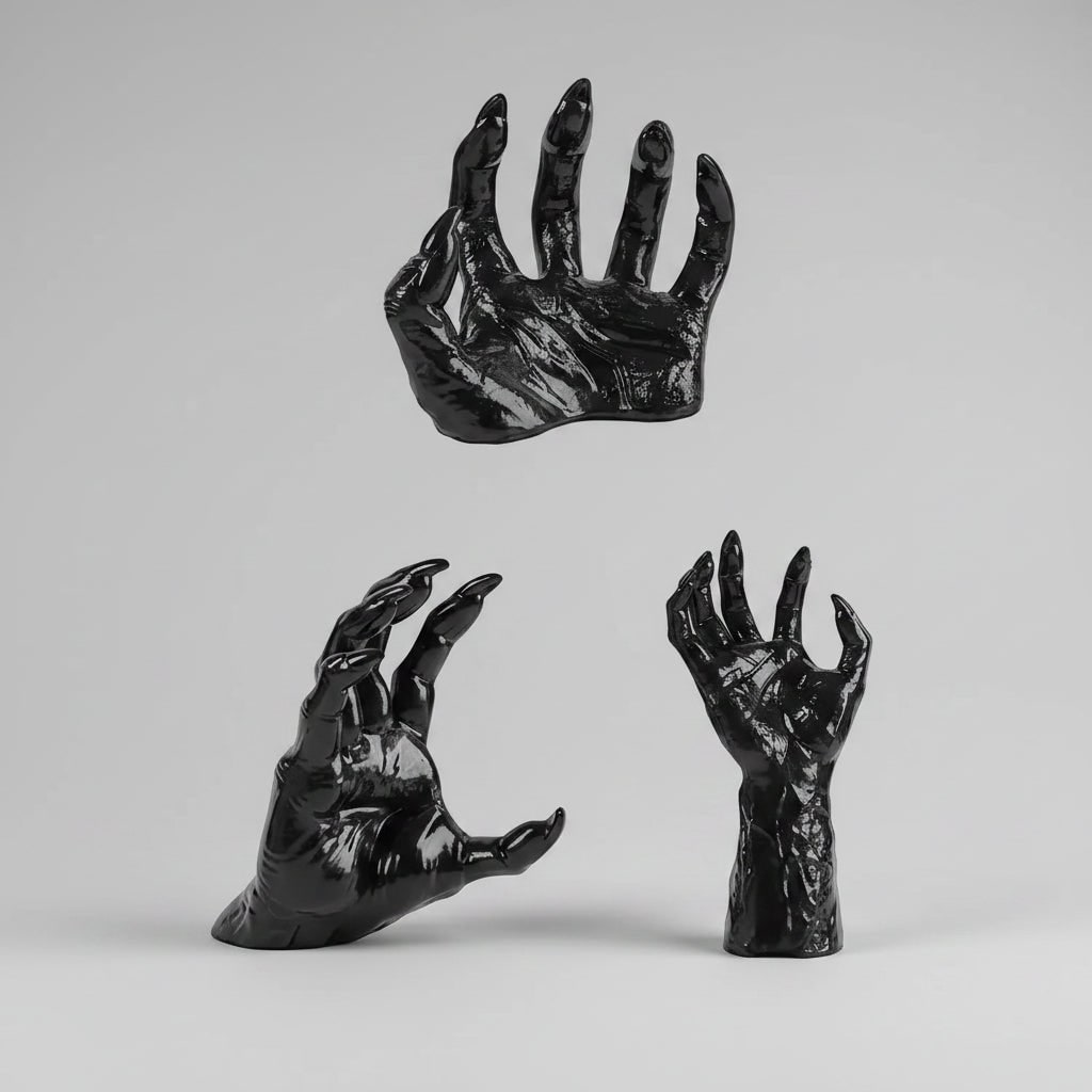Large Textured Gothic Hand Wall Candle Holder, Glossy Pointed Claws