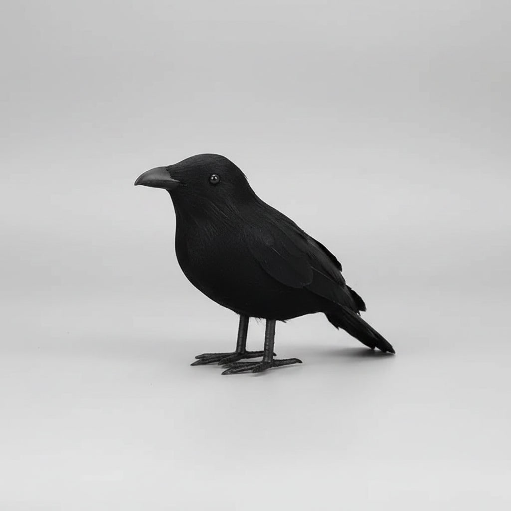 Statues de corbeaux noirs d’Halloween, forme sculptée artificielle et yeux brillants