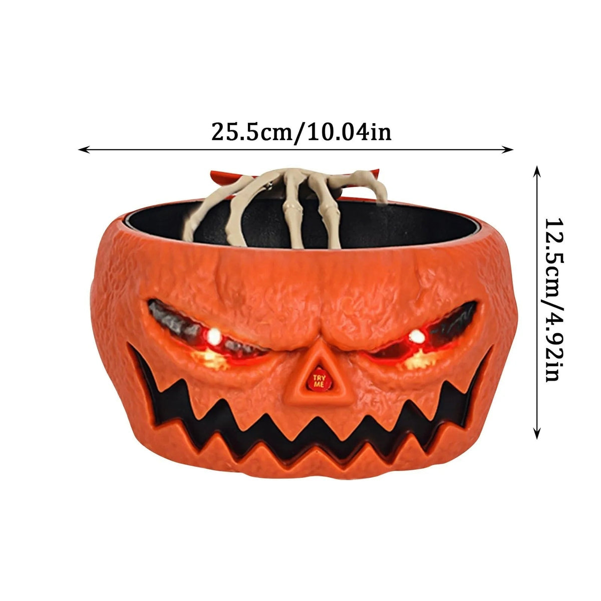 Animált halloweeni édességtál, világító LED-szemekkel és mozgásérzékelős csontvázkézzel