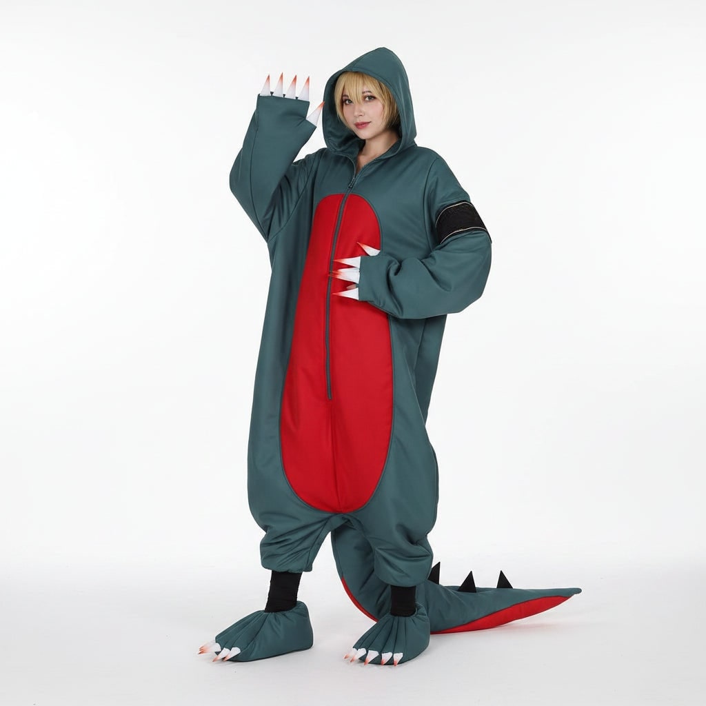 Fato-macaco de cosplay de dinossauro com capuz para adultos - Inclui peruca e coberturas para sapatos