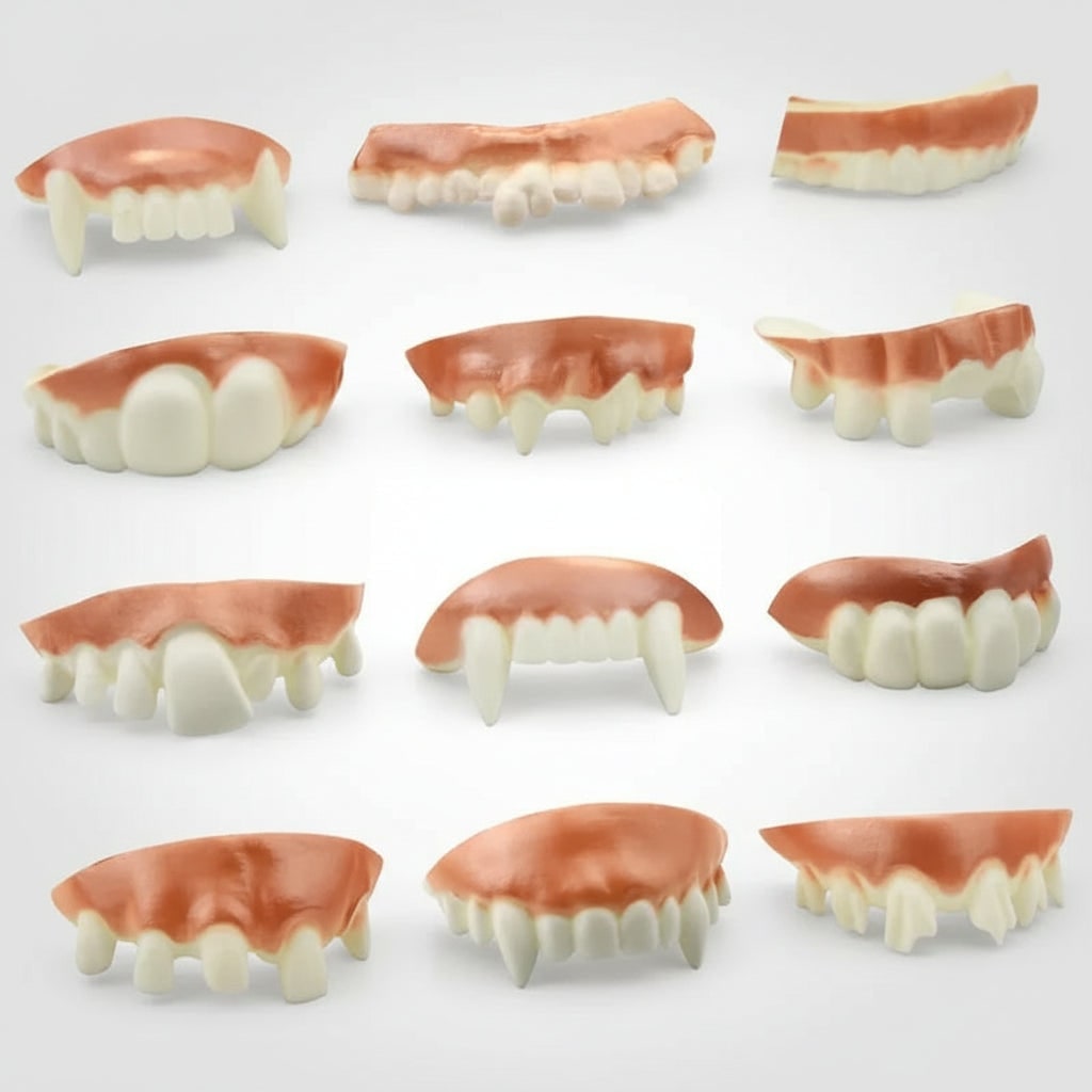 Dentes de vampiro falsos parciais - acessórios de fantasia de Halloween com várias opções de estilo
