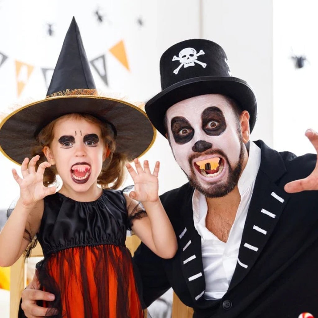 Dentes de vampiro falsos parciais - acessórios de fantasia de Halloween com várias opções de estilo