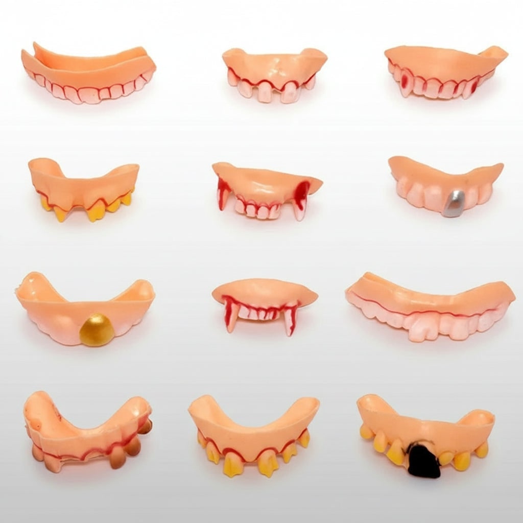 Dentes de vampiro falsos parciais - acessórios de fantasia de Halloween com várias opções de estilo