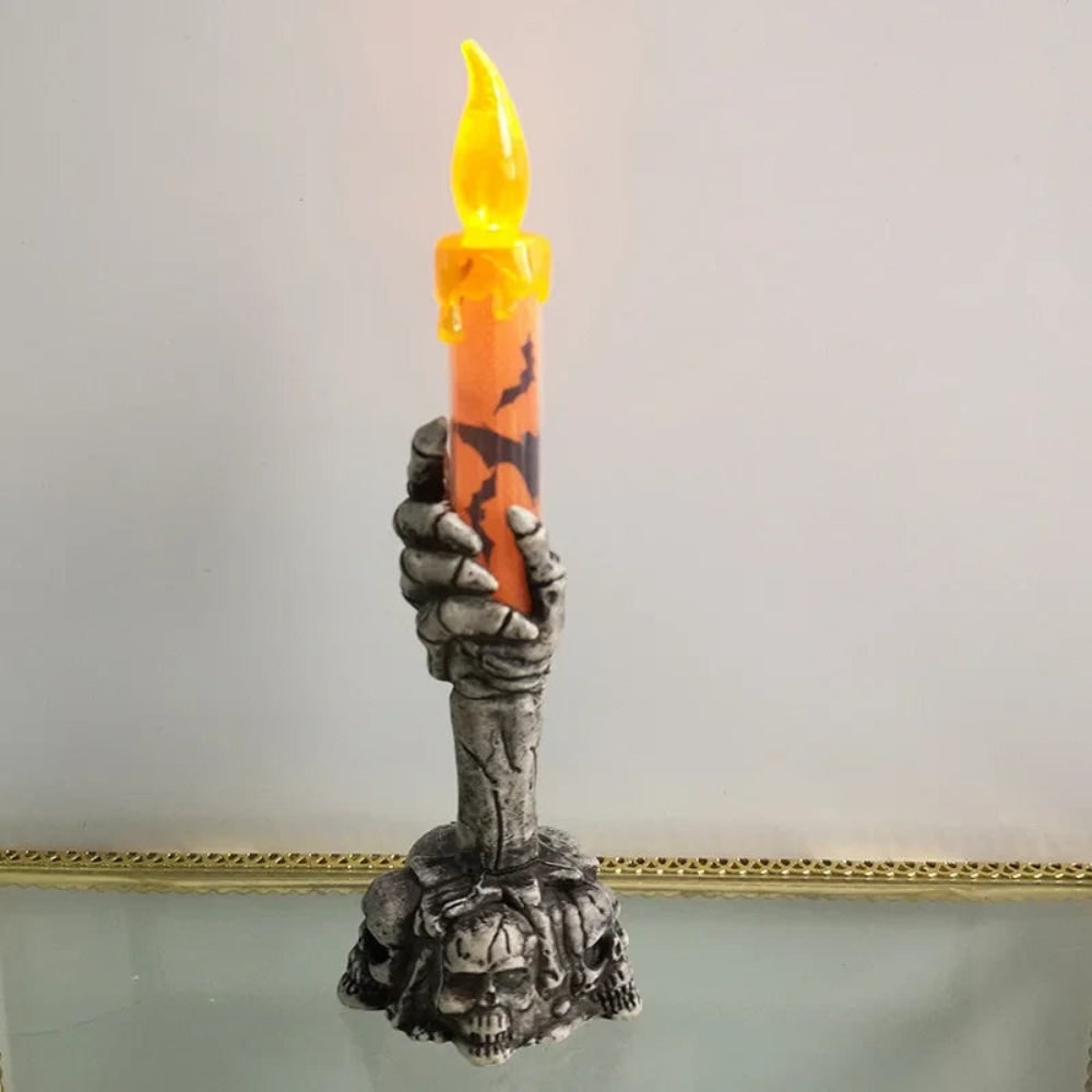 Halloween Skeleton Hand Holder Battery Operated Flameless LED Taper Candle
