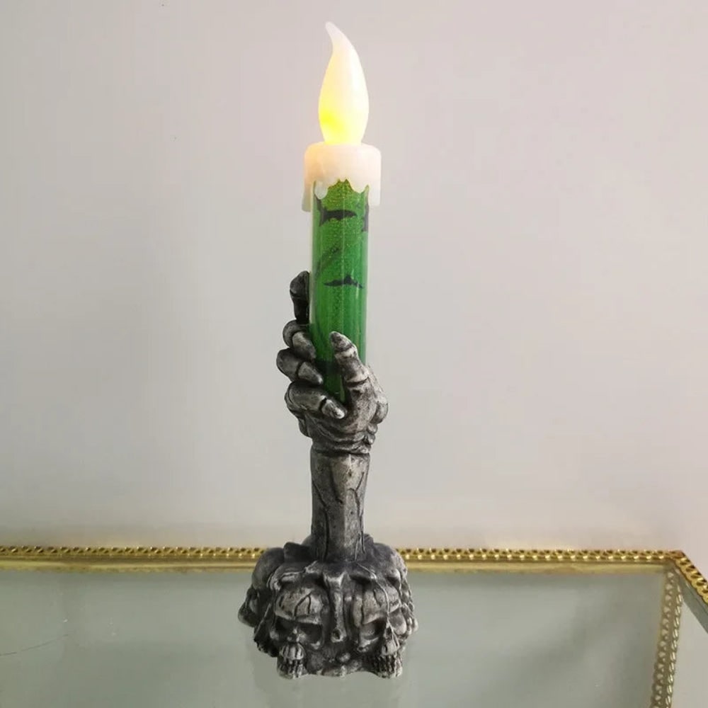 Halloween Skeleton Hand Holder Battery Operated Flameless LED Taper Candle