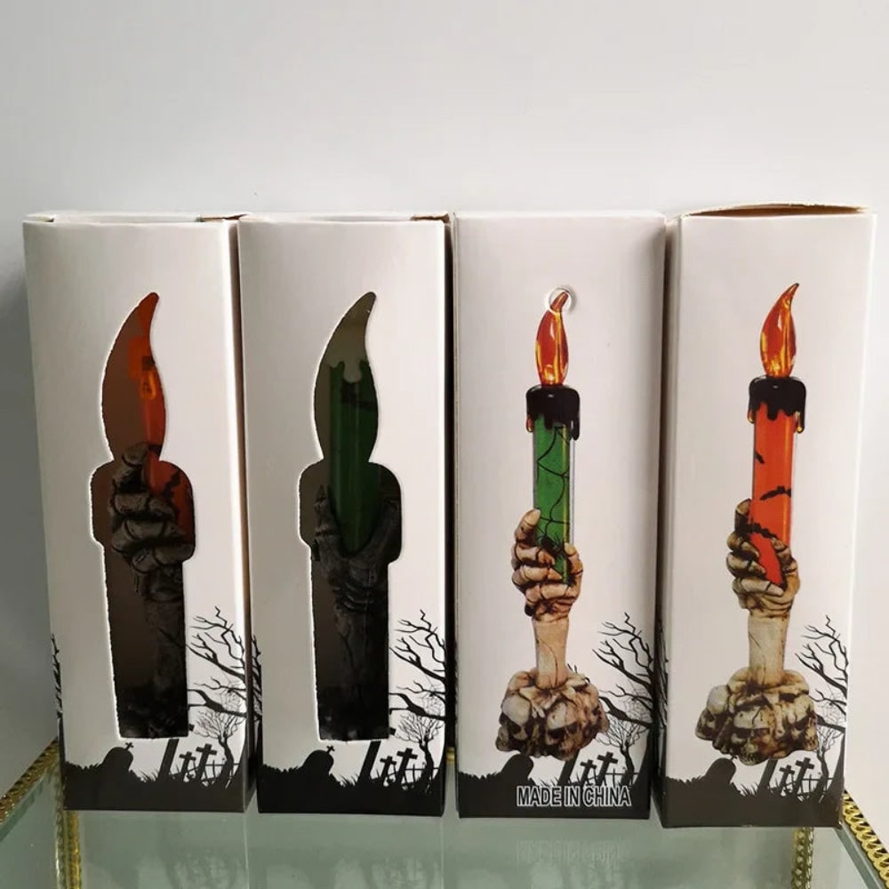 Halloween Skeleton Hand Holder Battery Operated Flameless LED Taper Candle