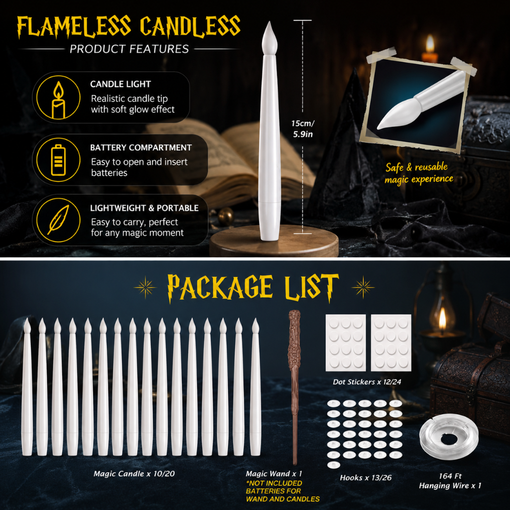 Halloween Remote Control Battery Operated LED Taper Candles Floating Hanging