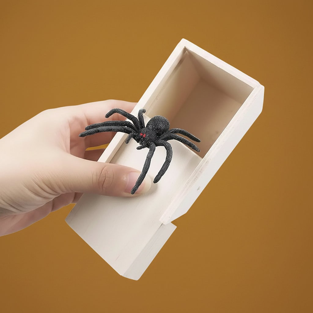 Puinen hämähäkkipilalaatikko, säikytysmekanismi, Halloween-yllätyslahja